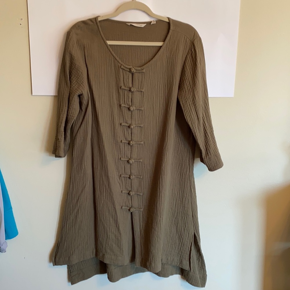 Soft Surroundings. True Olive Green Gauzy 100% Cotton Lagenlook Tunic Sz M